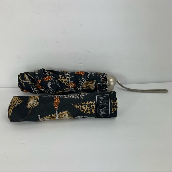 NICOLE MILLER DESIGNER BLACK WITH UMBRELLA PRINTS ALL OVER, 100% POLYESTER - Picture 4 of 12